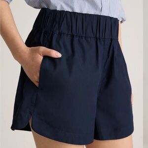Quince Organic Cotton Poplin Pull On Shorts in Navy